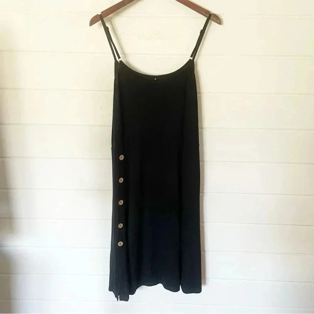 Black Sleeveless Adjustable Straps Ribbed Midi Dress Size XXL